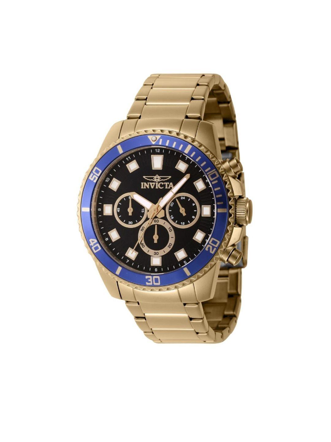 invicta men black dial & gold-plated stainless steel bracelet style straps analogue watch 46056