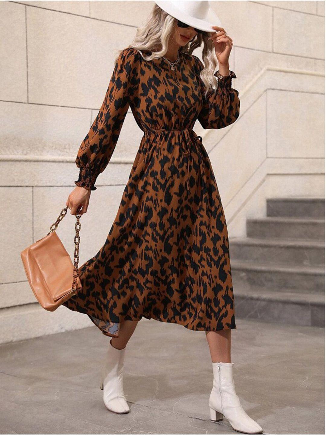 stylecast animal printed round neck knee length a-line dresses