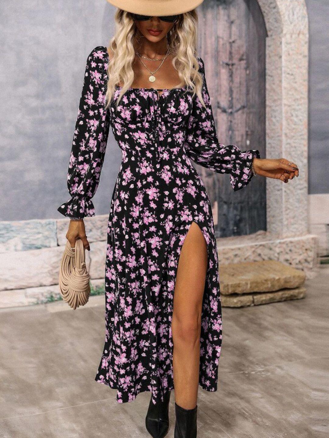 stylecast floral printed square fit and flare neck dress