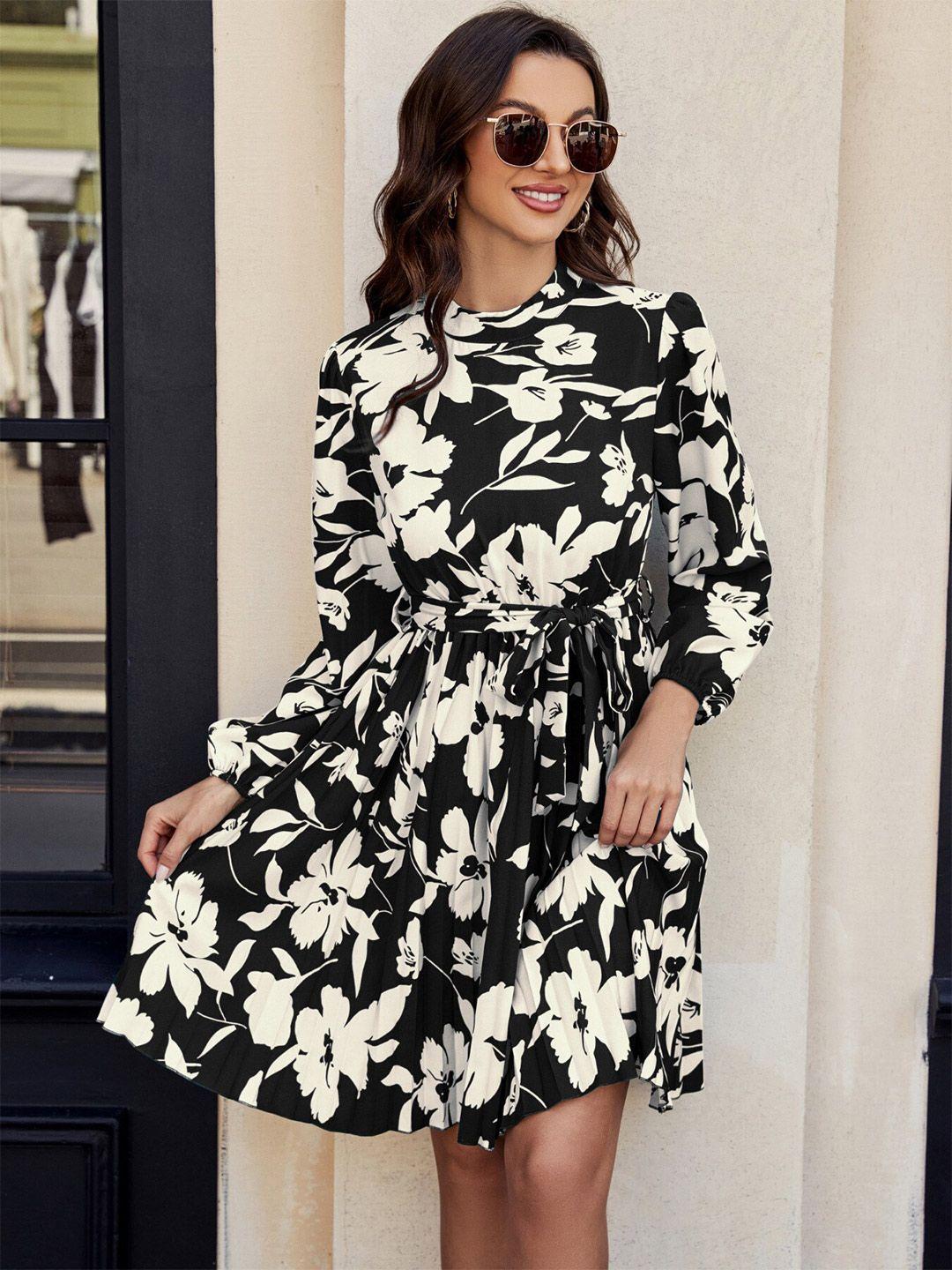 stylecast floral printed round neck puff sleeves fit and flare dresses