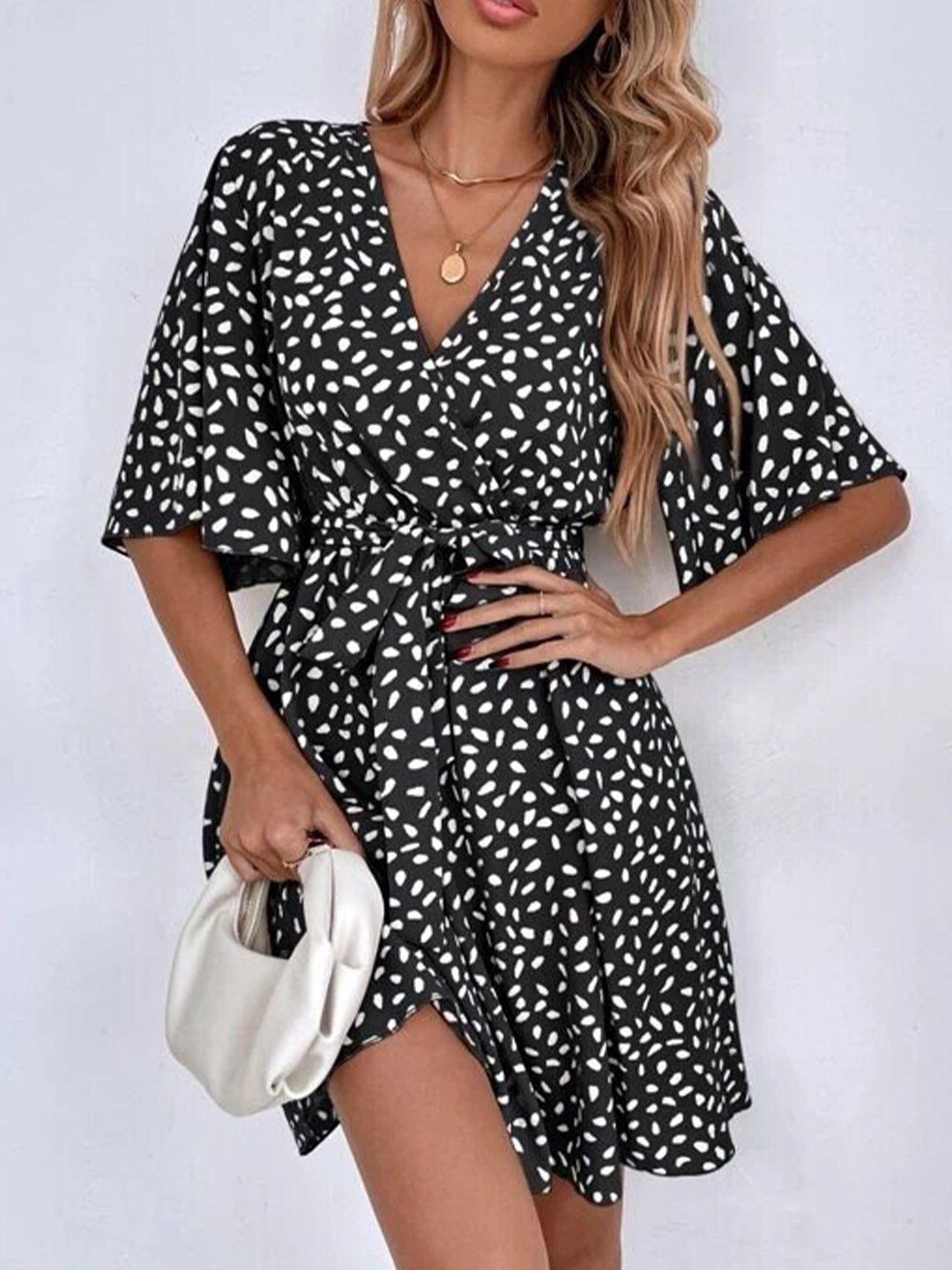 stylecast black & white abstract printed v-neck tie-ups detail fit and flare dress