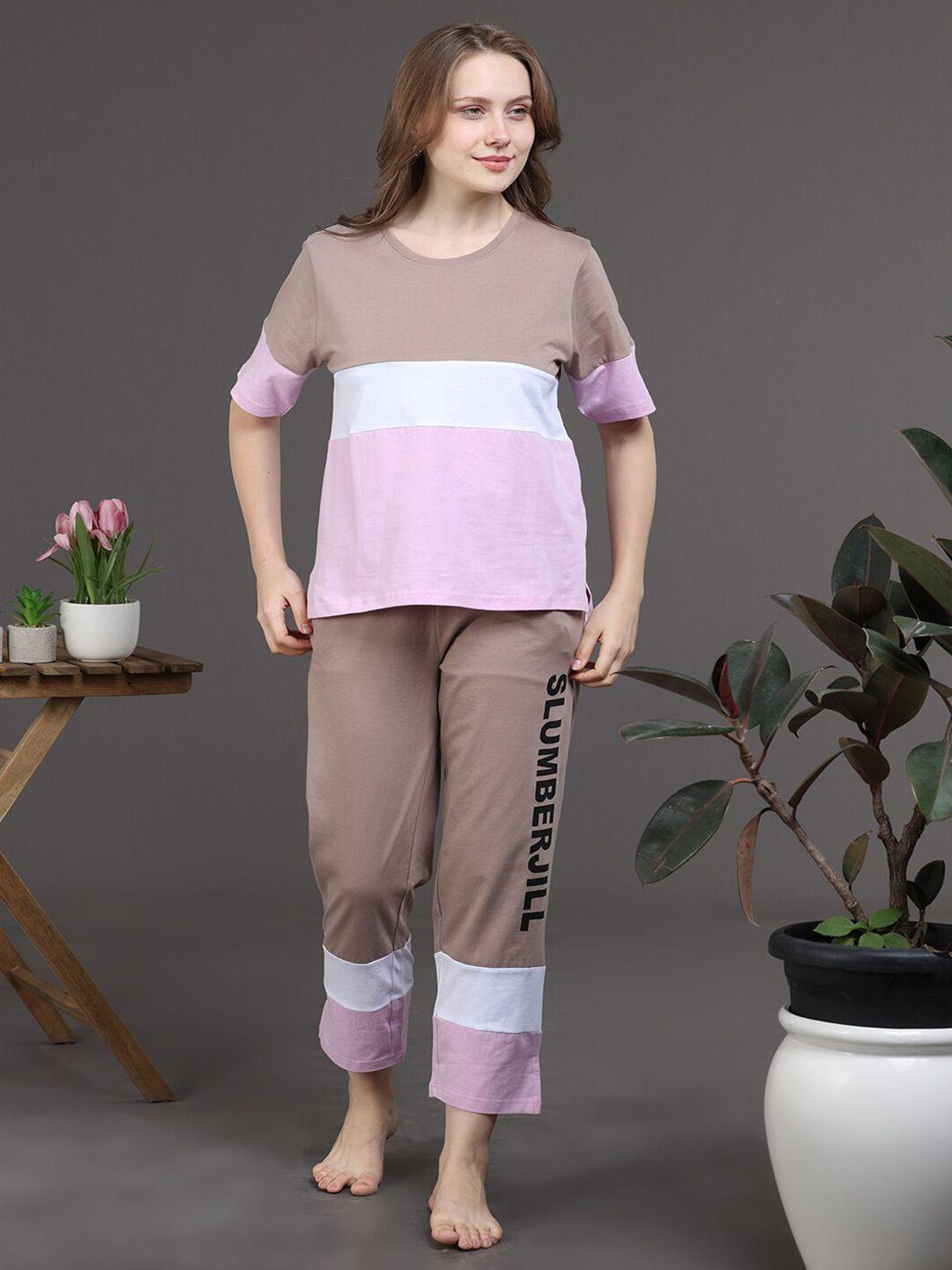 slumber jill colourblocked pure cotton t-shirt with pyjamas