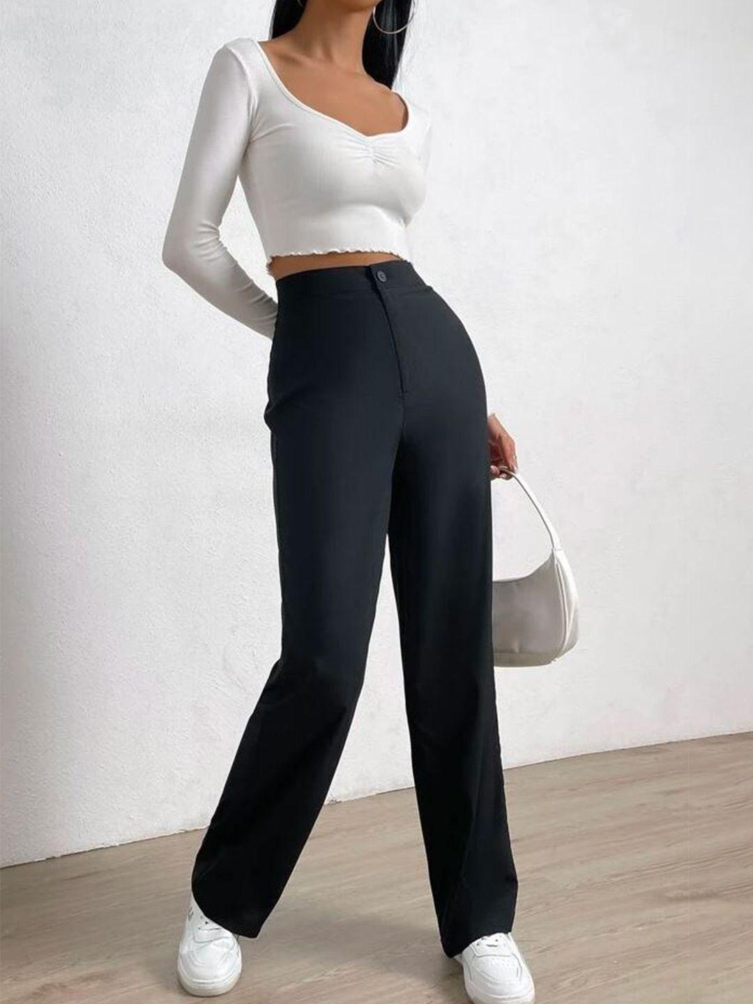 visit wear women straight fit high-rise pleated parallel trousers