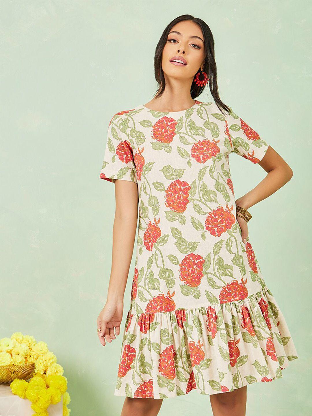 styli floral printed cotton a-line dress