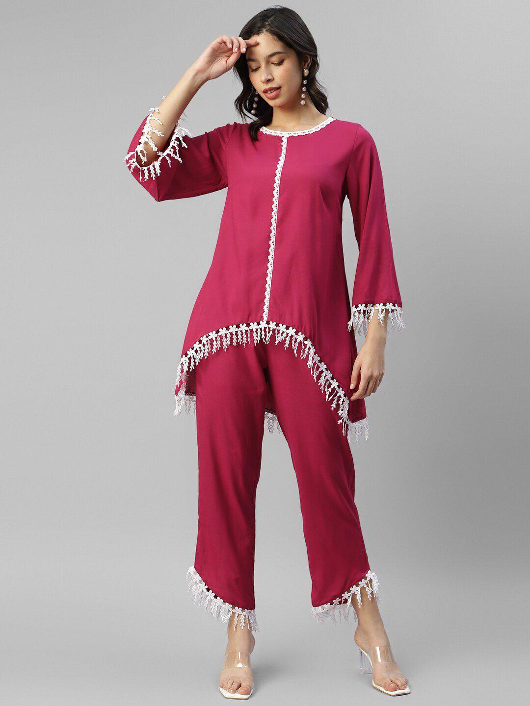 deebaco embroidered round neck top with trouser