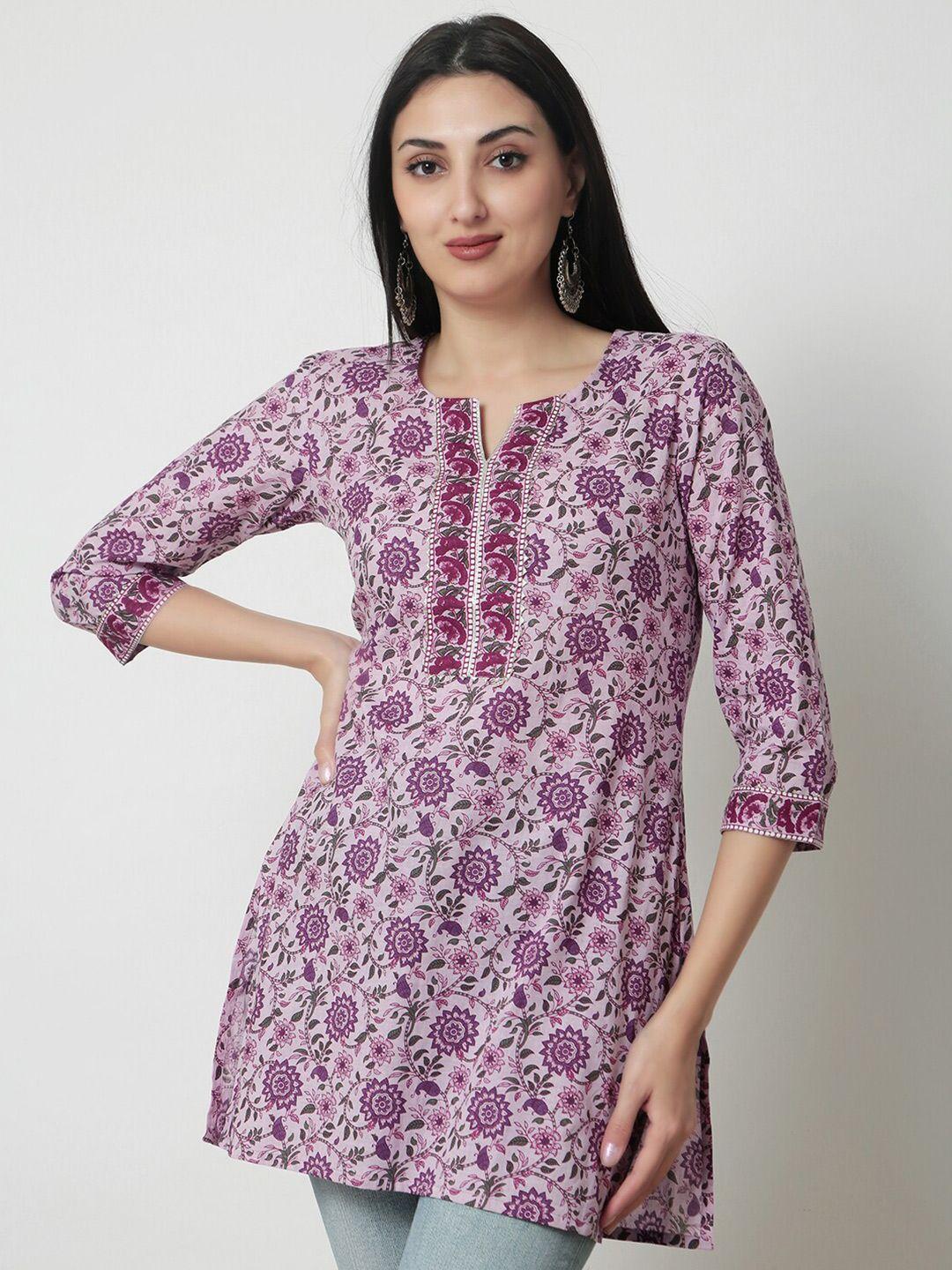 kalini floral printed notched neck cotton top