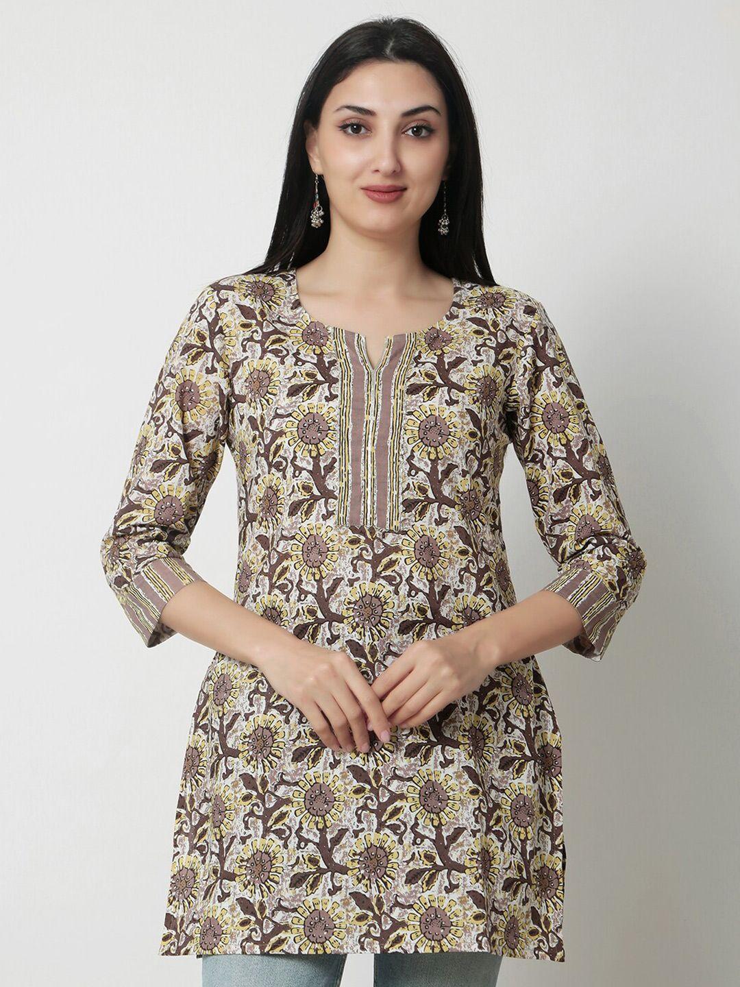 kalini floral printed notched neck cotton kurti