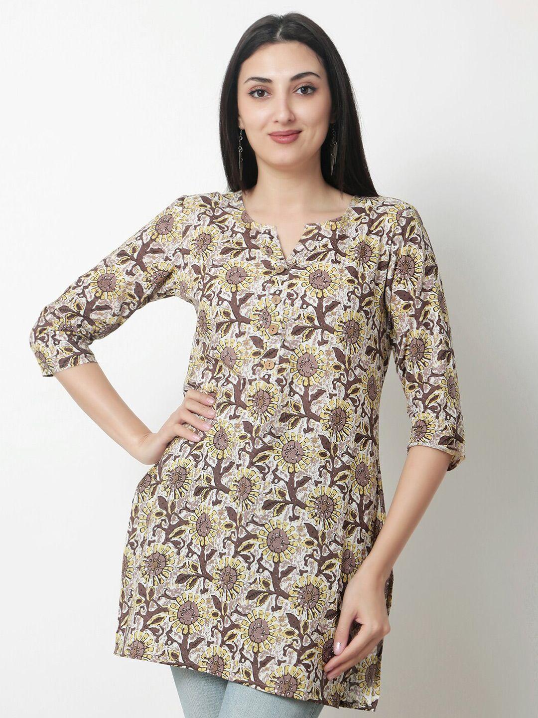 kalini floral printed notched neck cotton kurti