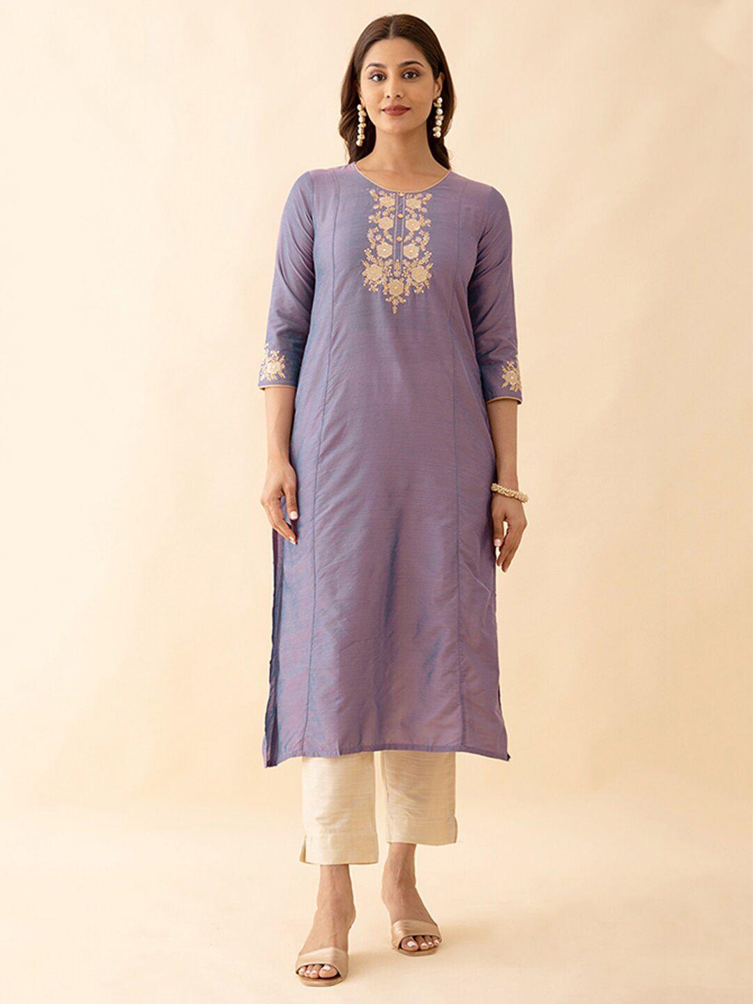 maybell yoke embroidered straight kurta with trouser & dupatta