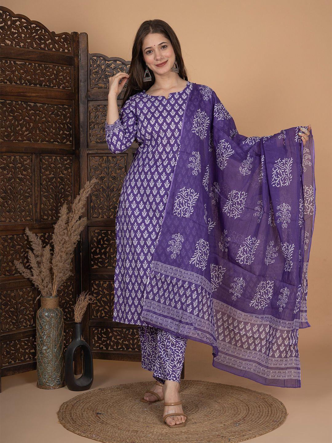 meera fab floral printed pure cotton kurta with palazzo & dupatta