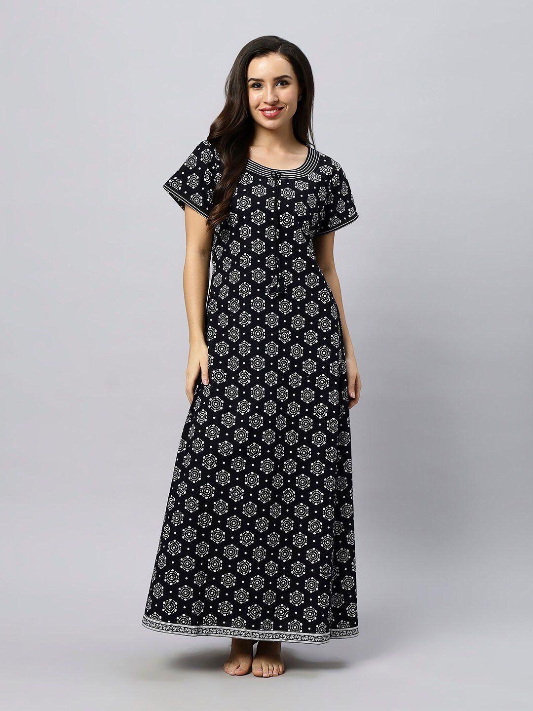 etc ethnic motifs printed pure cotton maxi nightdress