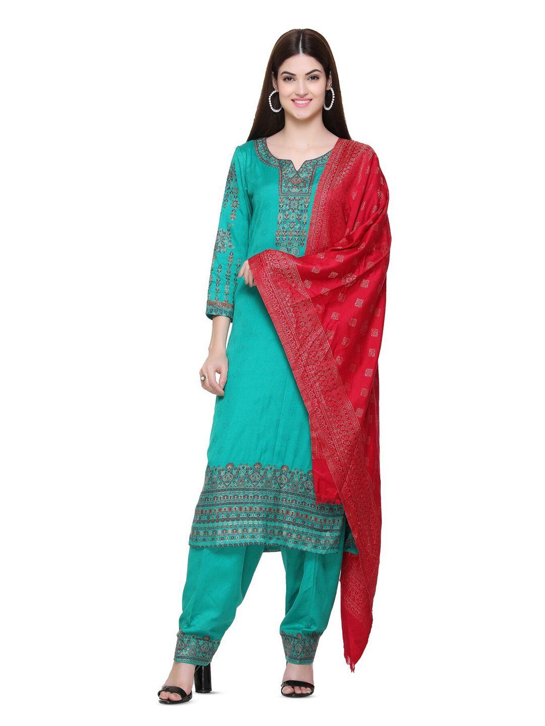 kidar green embroidered unstitched dress material