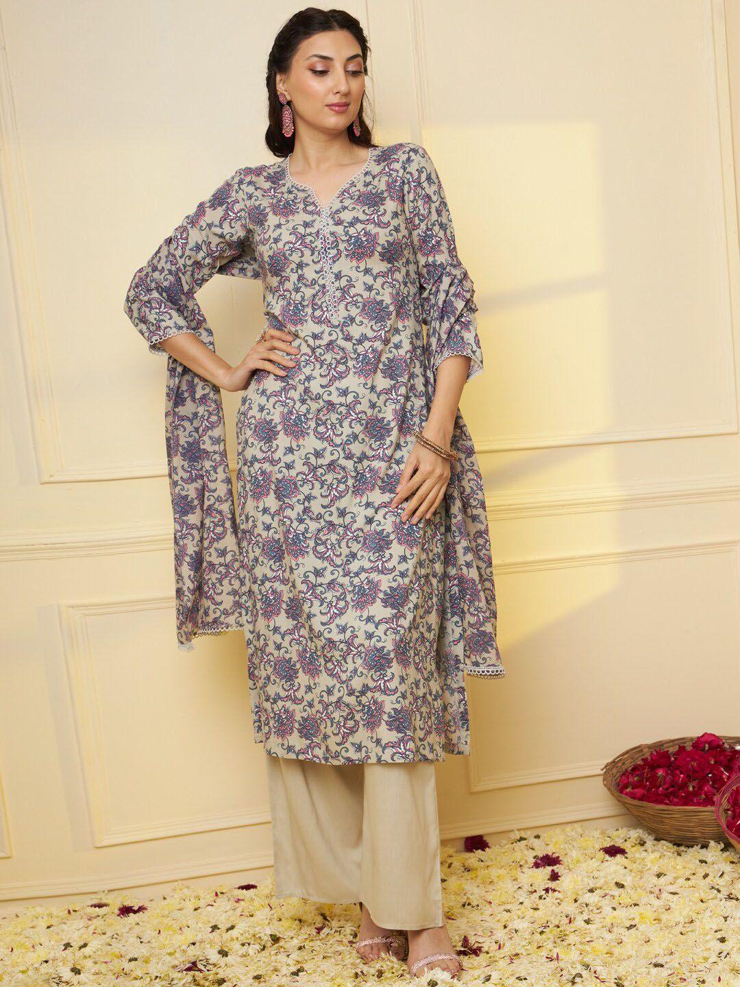 tissu printed kurta & palazzos with dupatta