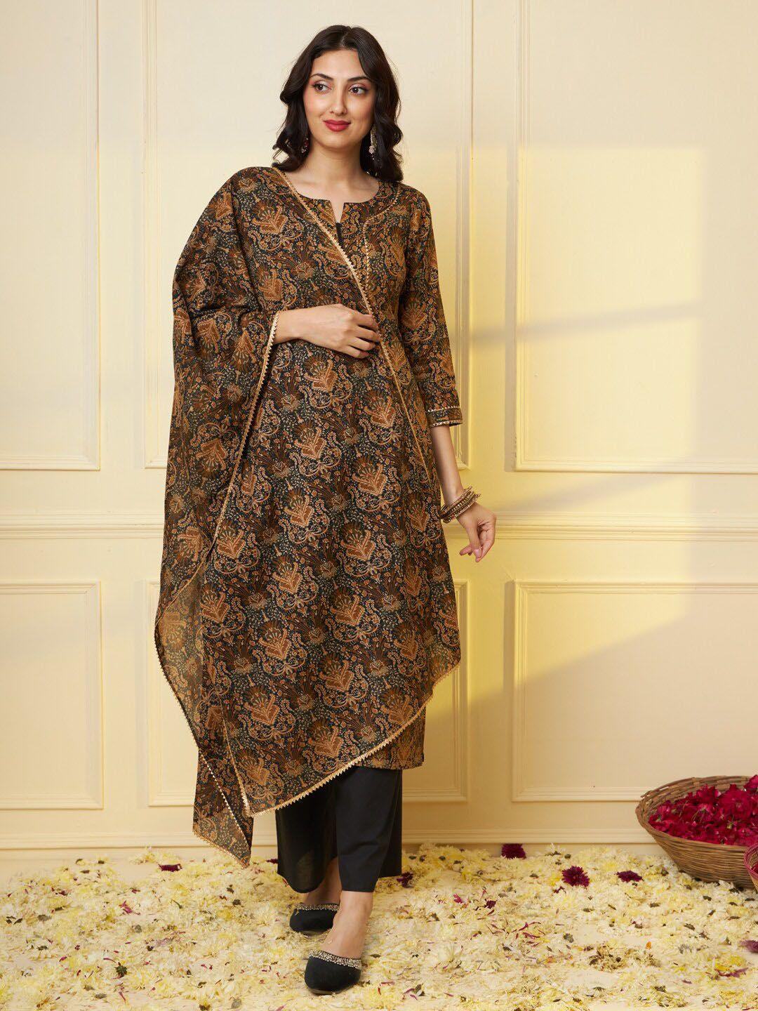 tissu floral printed pure cotton straight kurta with palazzos dupatta