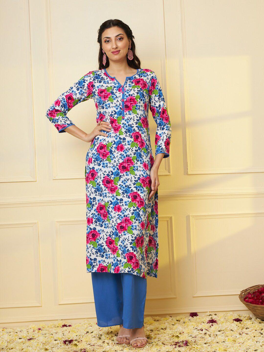 tissu floral printed pure cotton straight kurta with palazzos