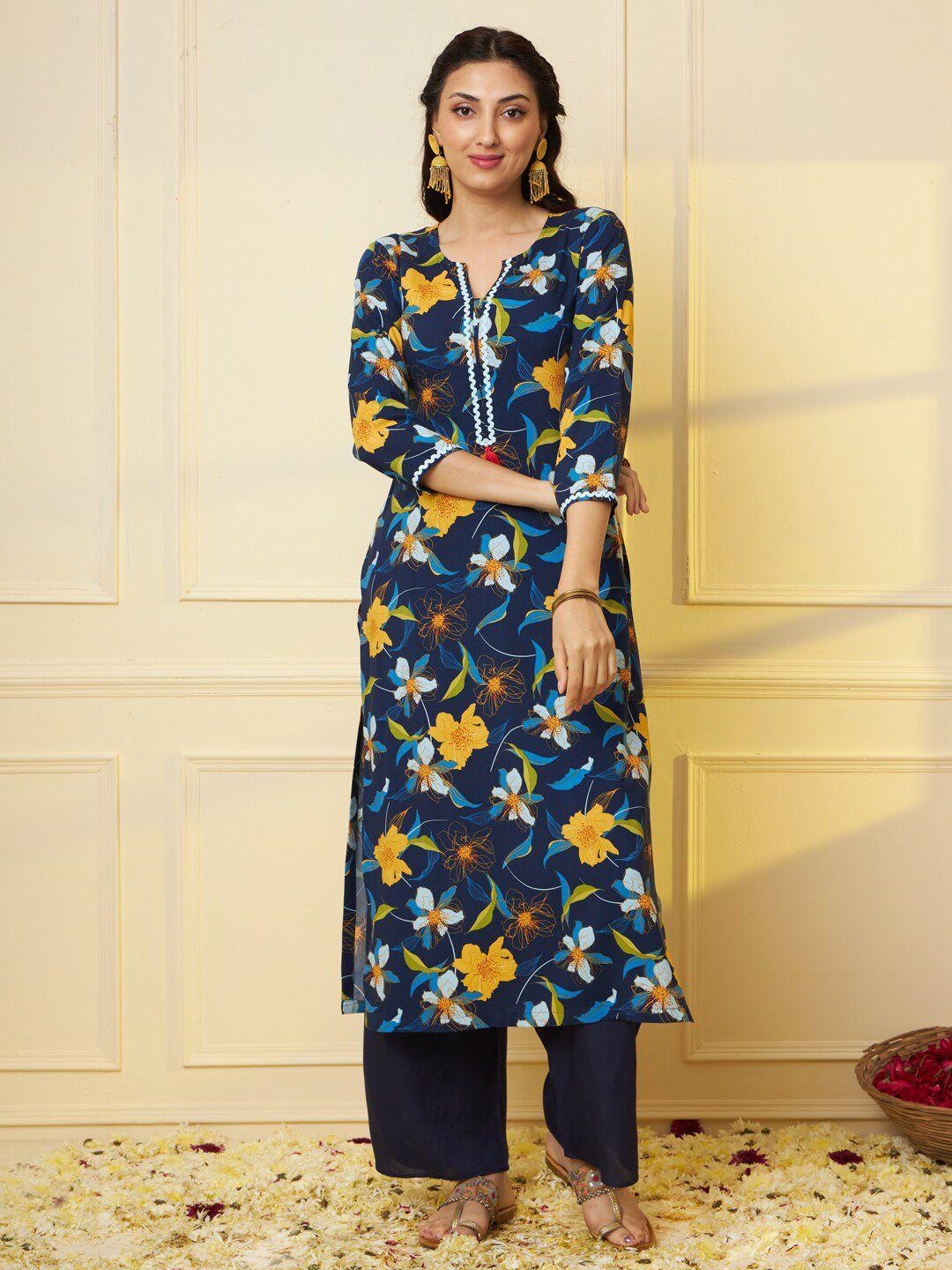 tissu floral printed kurta with palazzos & dupatta