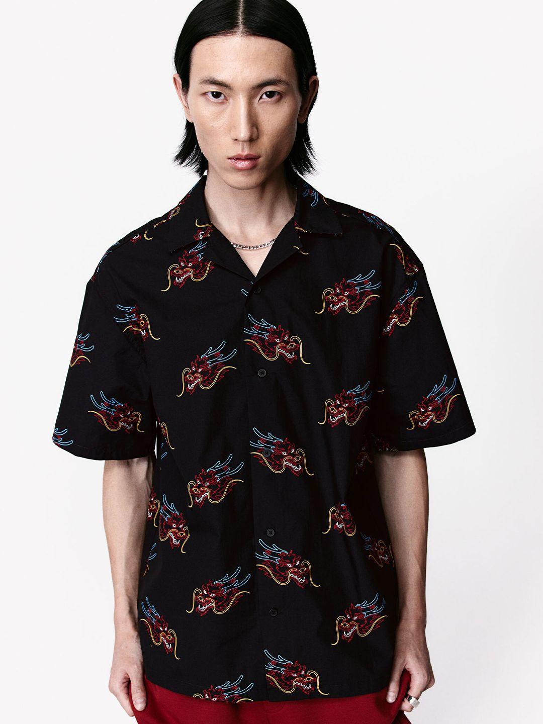 h&m printed pure cotton loose fit resort shirt