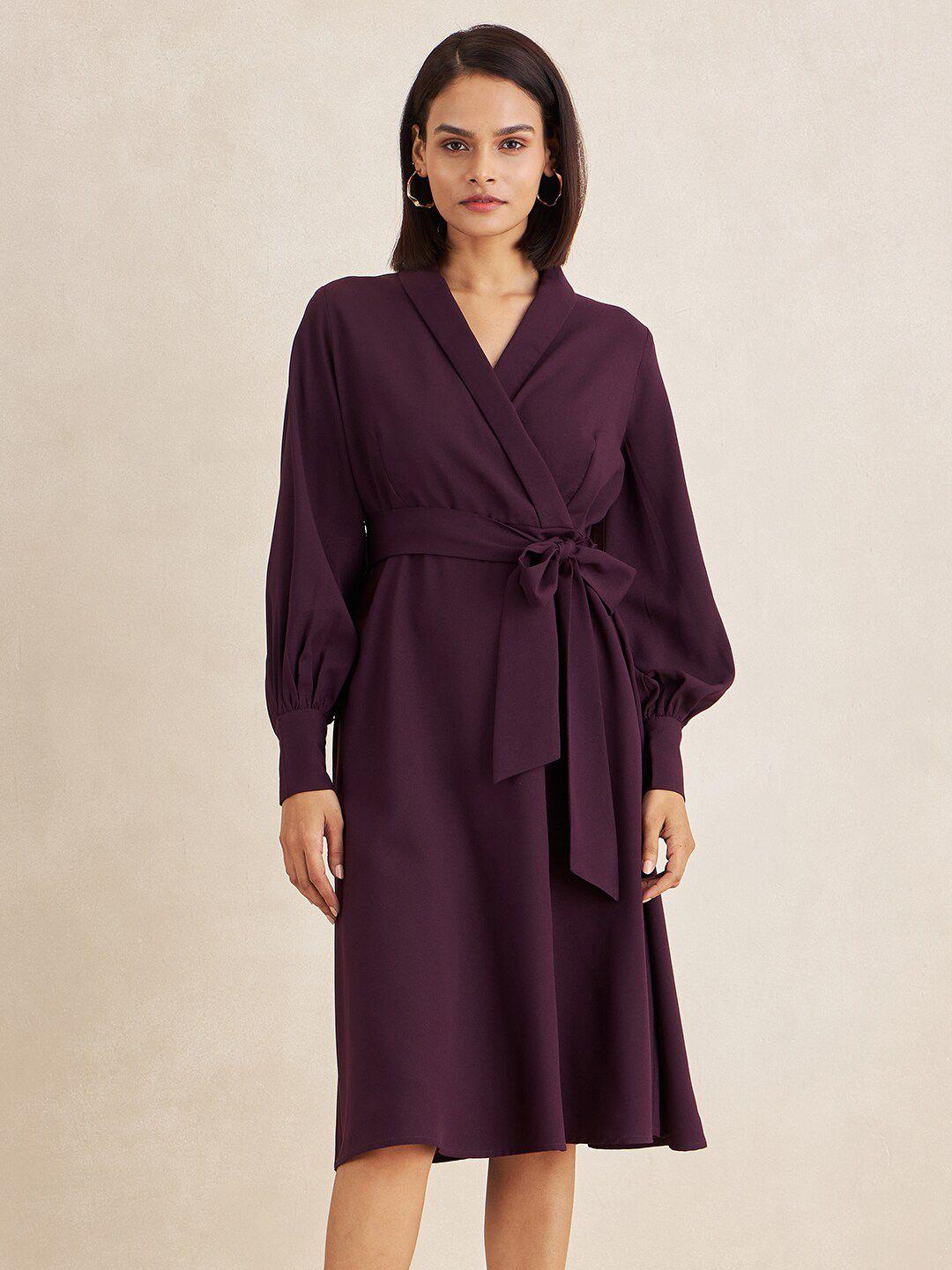 femella v-neck bell sleeve midi wrap dress