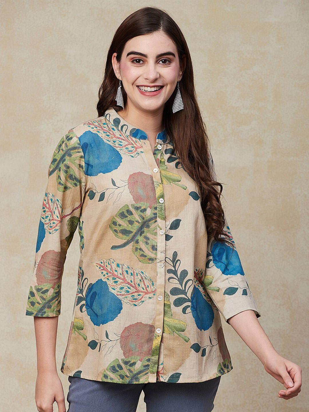 fashor floral printed cotton mandarin collar straight kurti