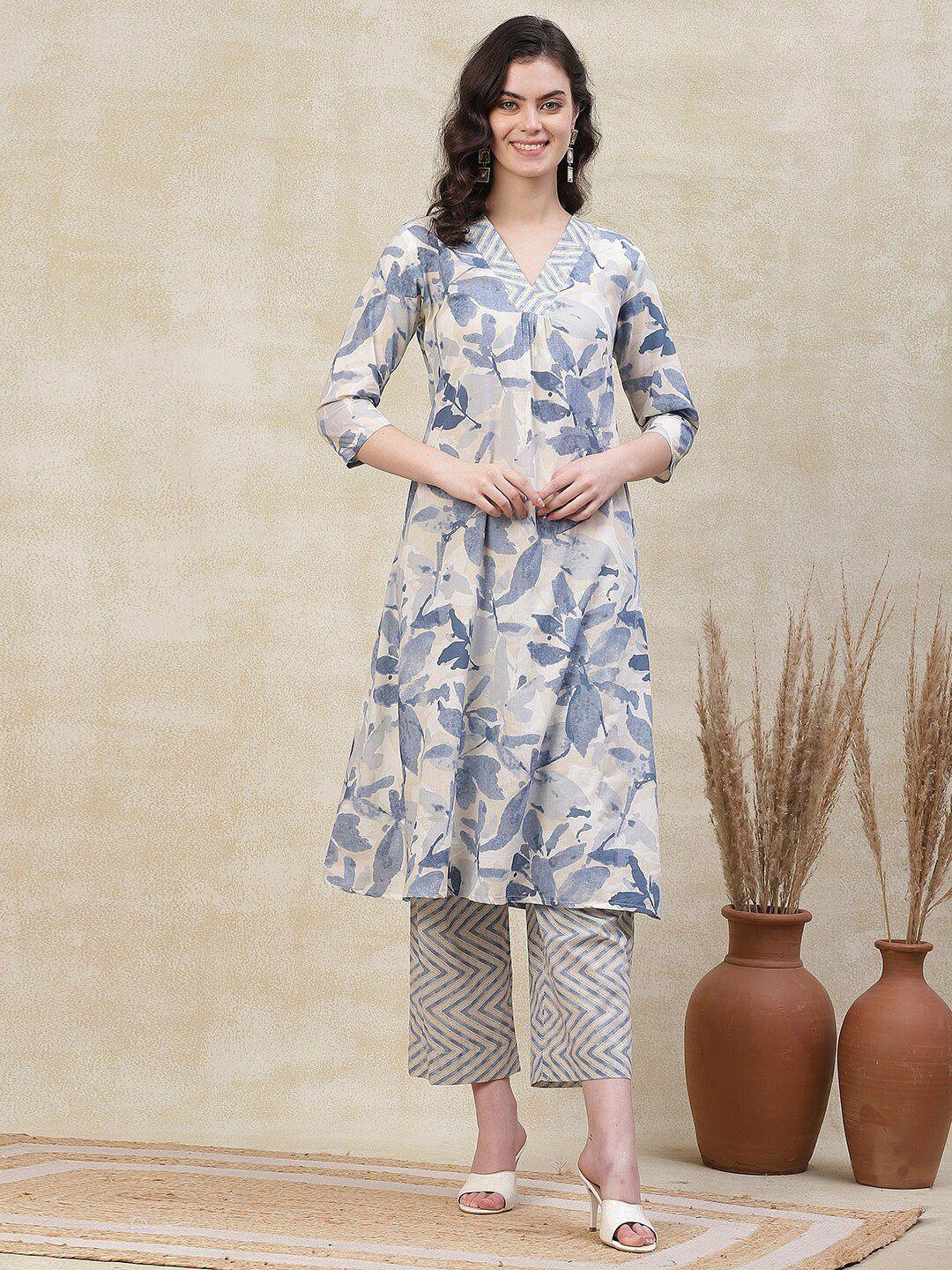 fashor printed pleated pure cotton kurta with palazzos