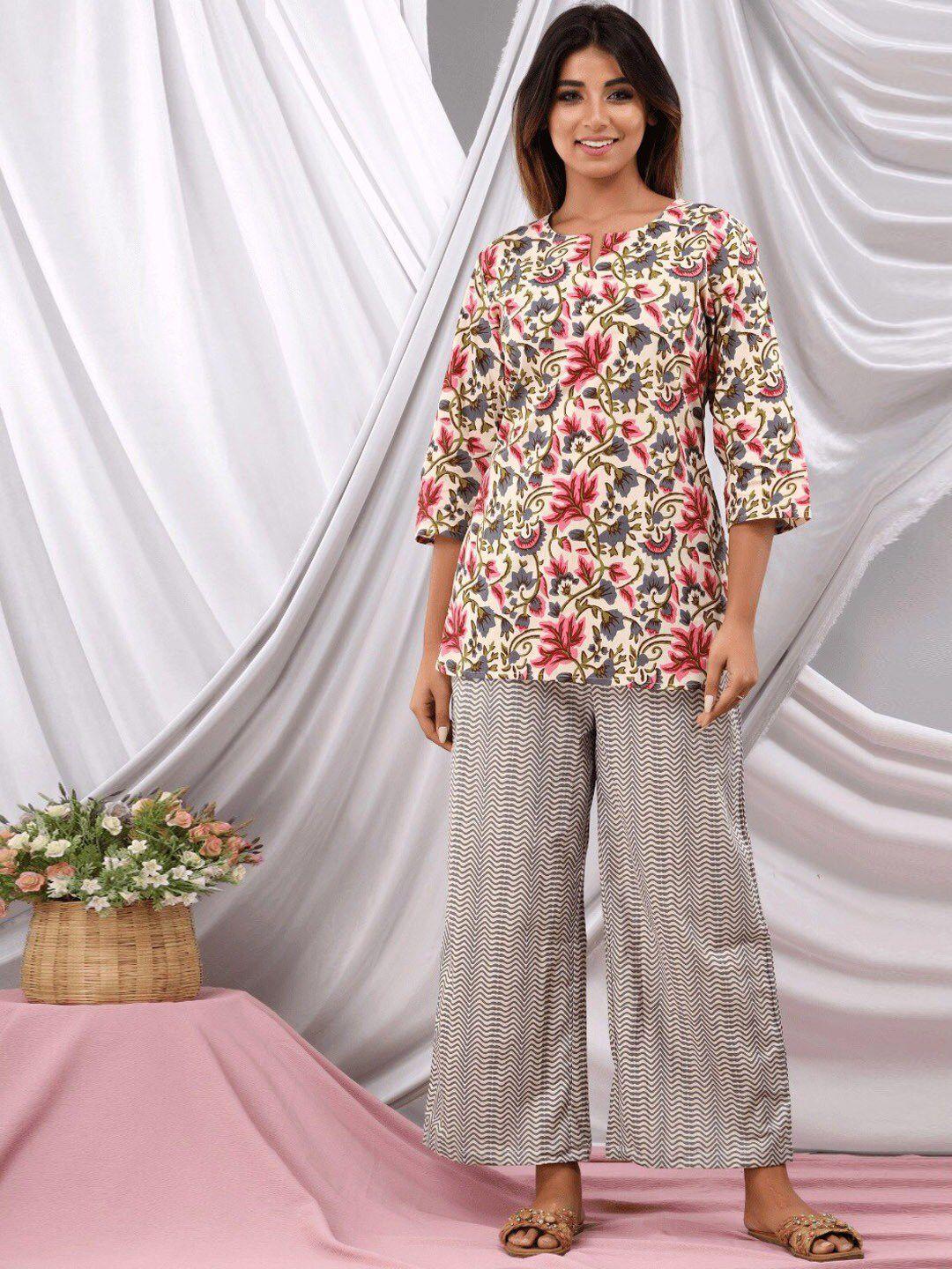 feathers closet printed pure cotton top & palazzos co-ords set