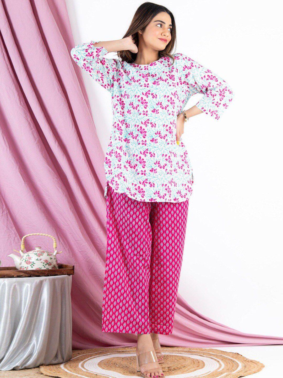 feathers closet printed pure cotton top & palazzos co-ords set