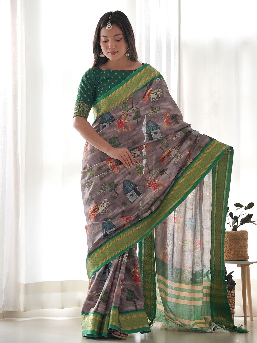 munir kalamkari zari silk blend ikat saree