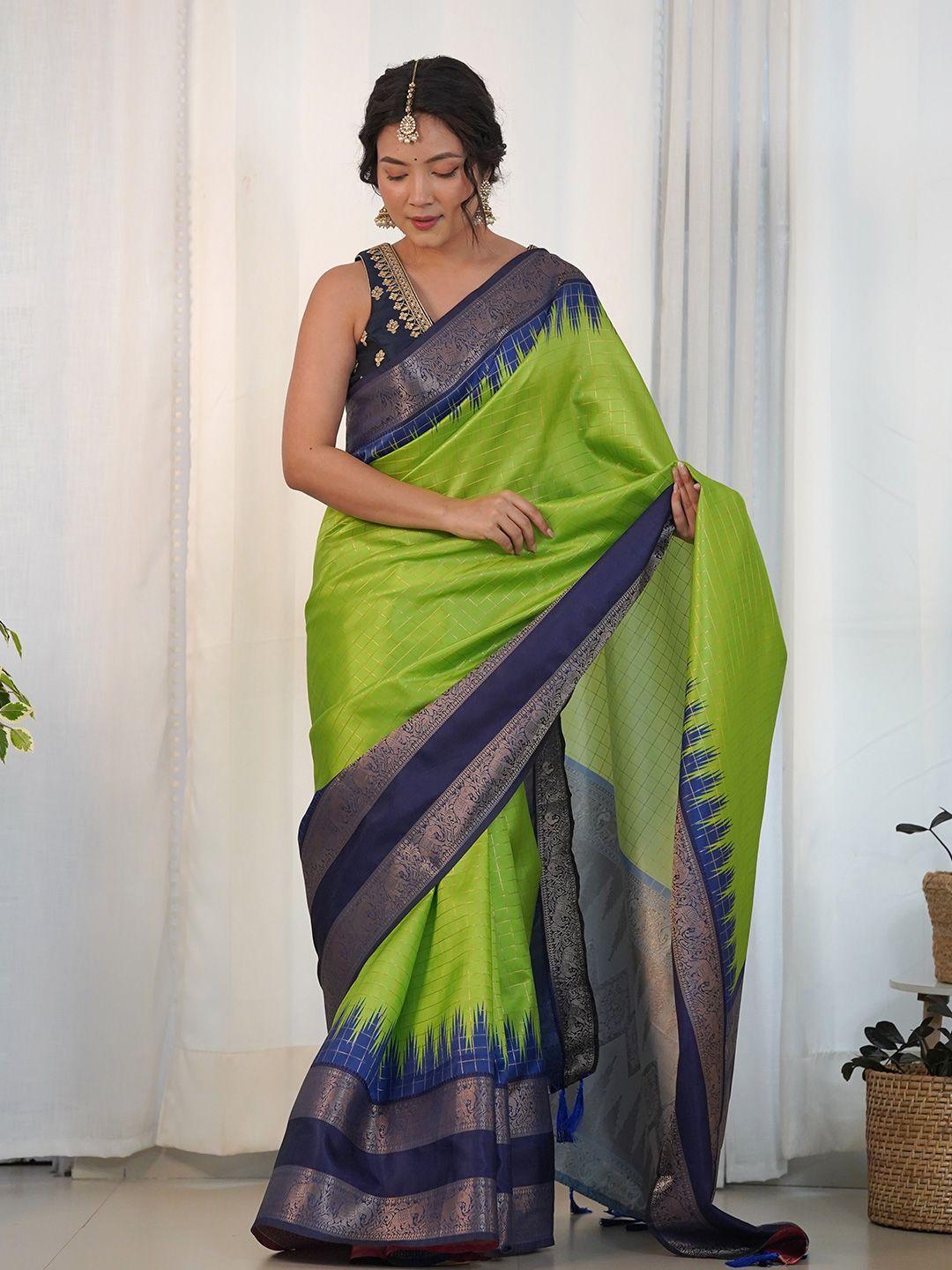 munir checked woven design zari ikat saree