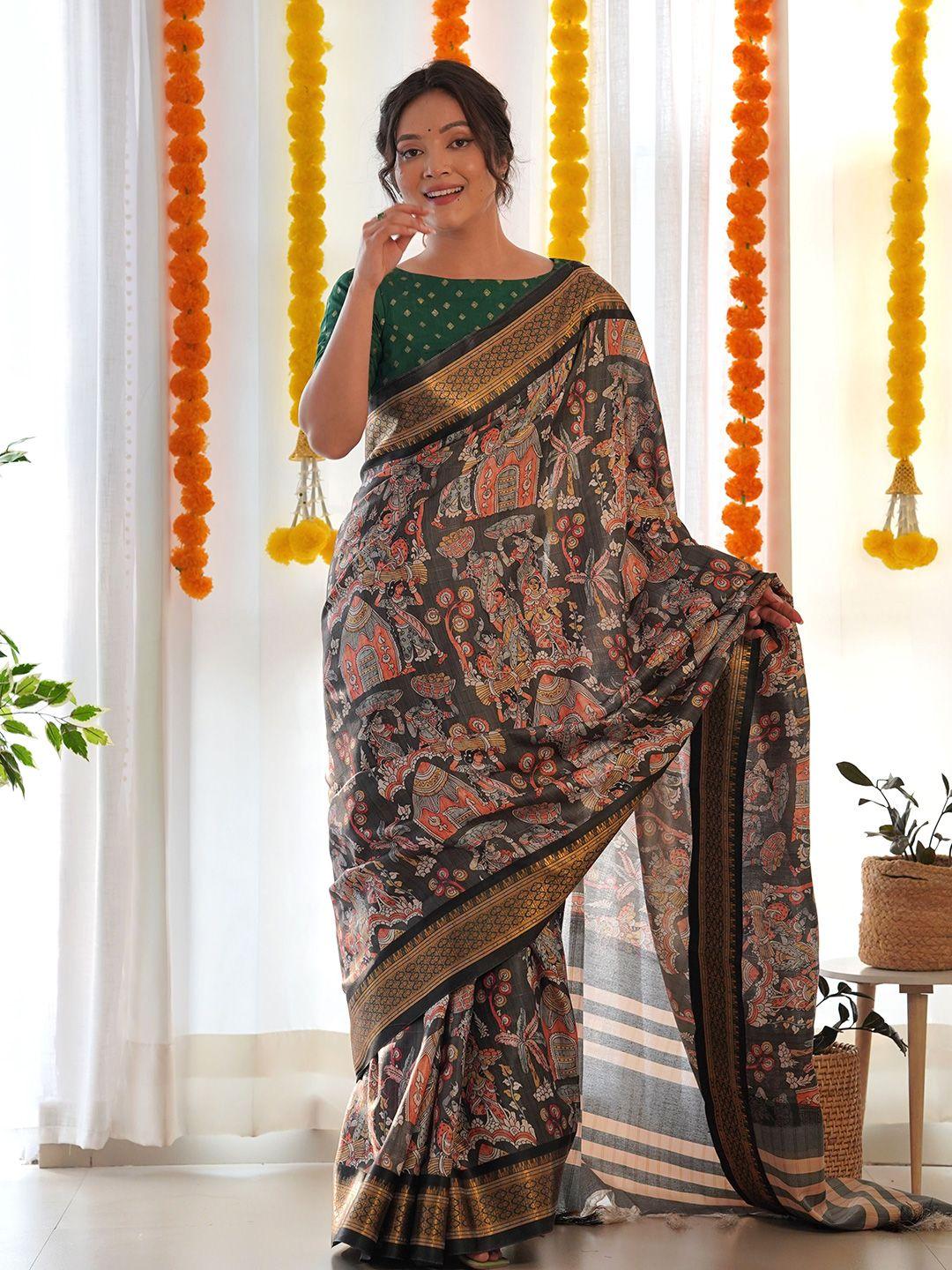 munir kalamkari woven design zari saree