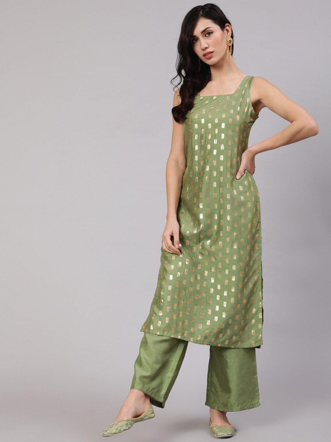 anouk ethnic motifs printed square neck sleeveless kurta with palazzos