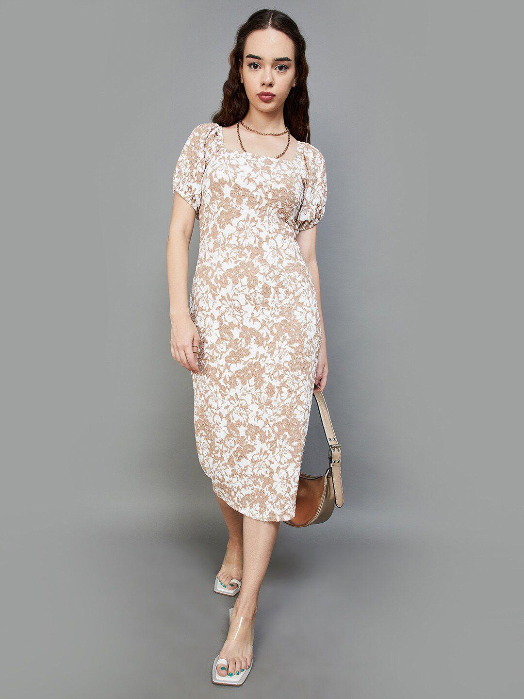 ginger by lifestyle floral printed puff sleeve sheath midi dress