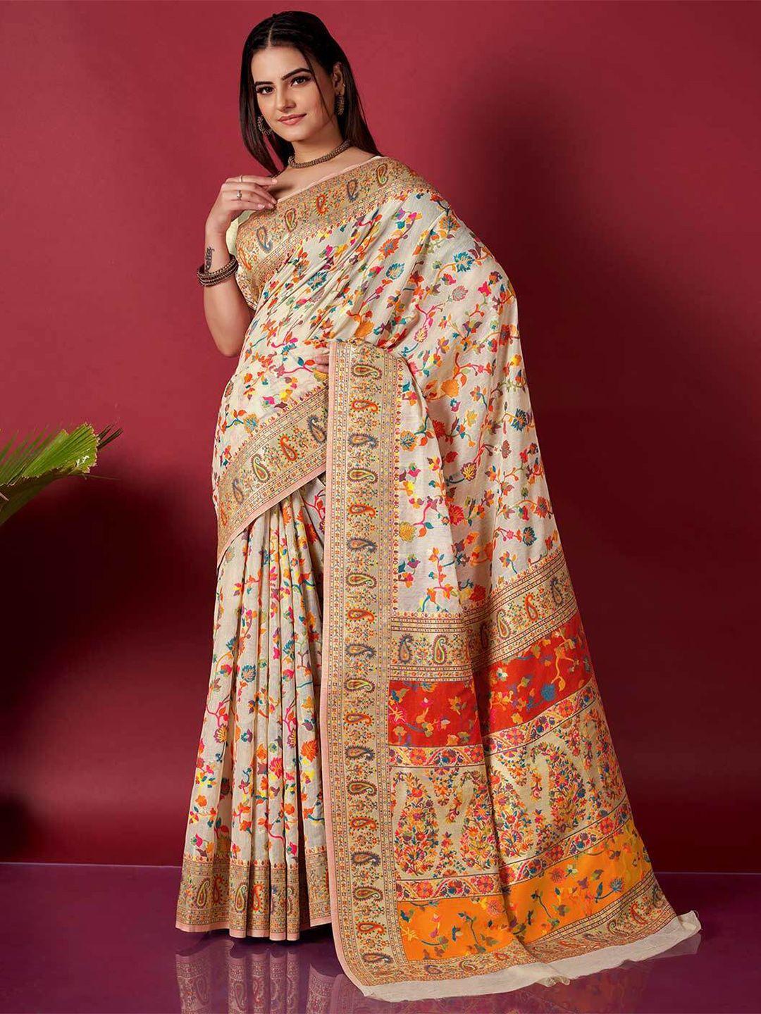 jinal & jinal floral printed woven design zari banarasi saree