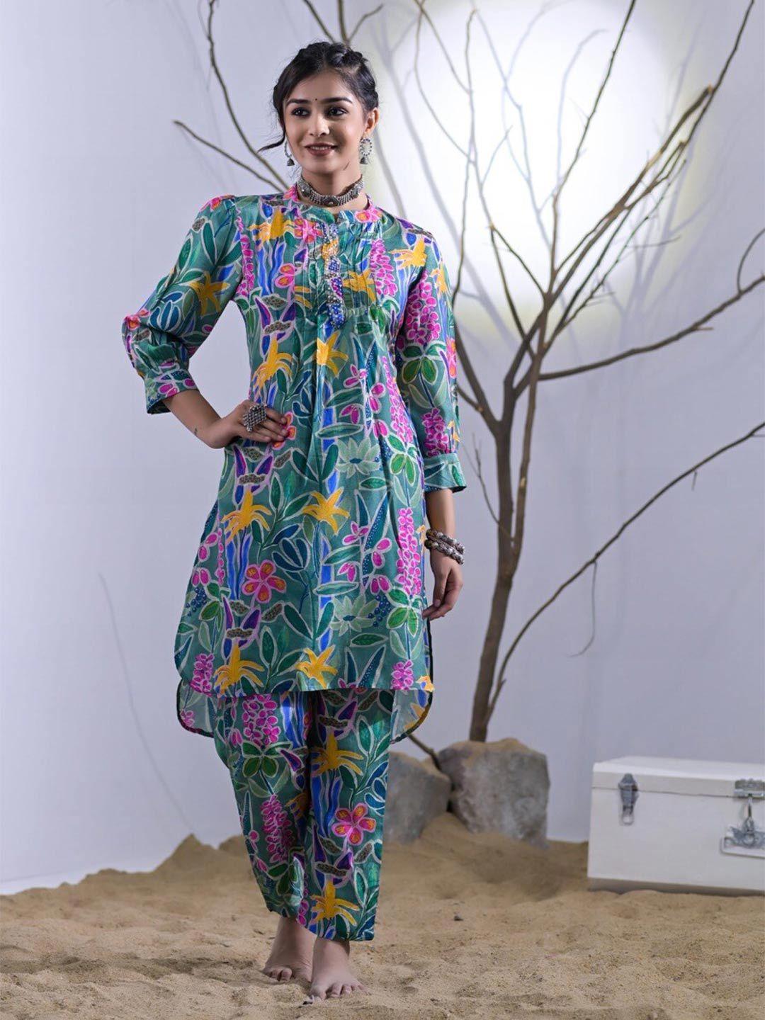 advya printed cotton tunic with trouser co-ords