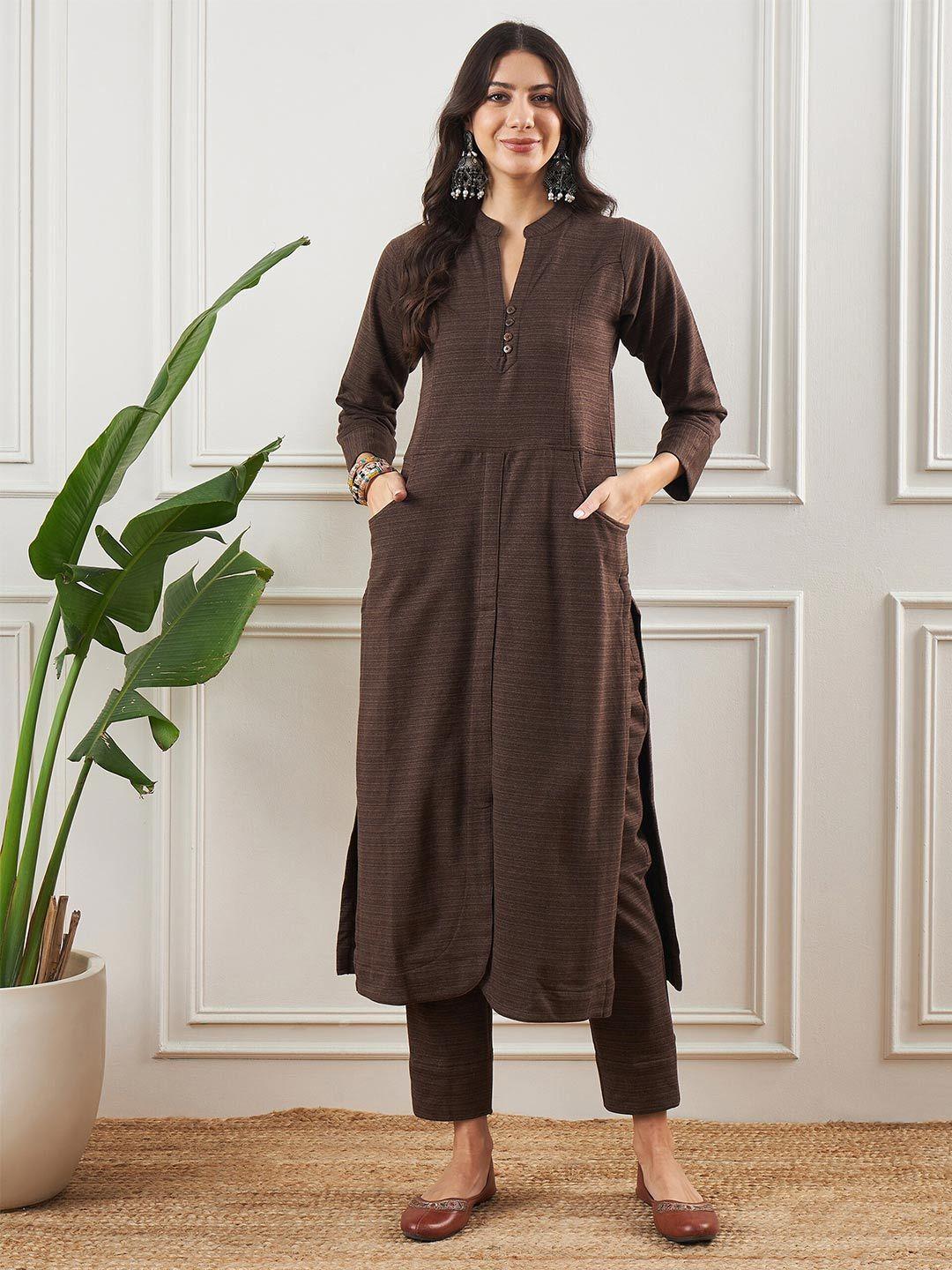 stado mandarin collar long sleeves straight kurta with trousers