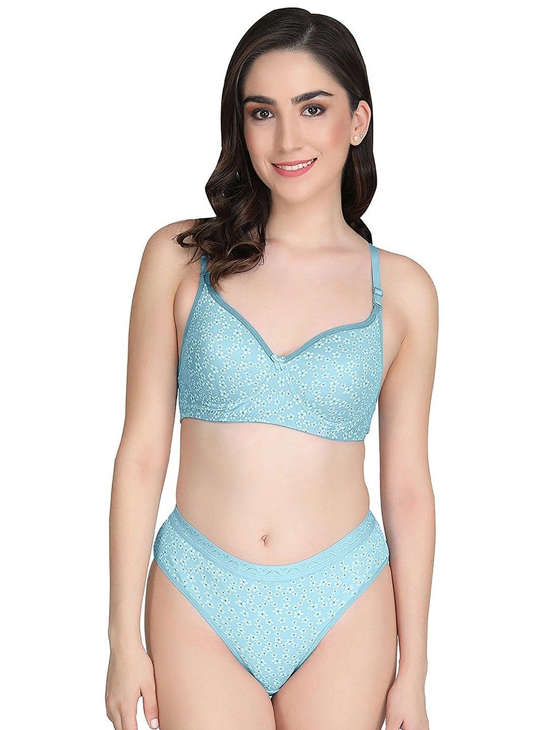 aamarsh printed lightly padded cotton bra with briefs