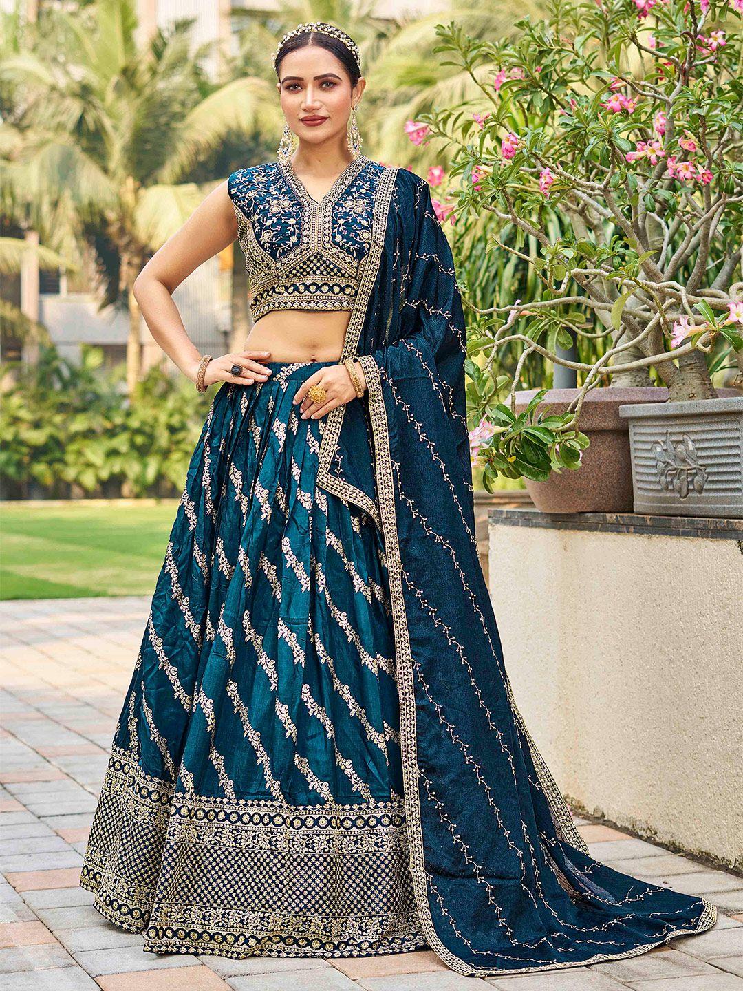 chandbaali blue embroidered ready to wear lehenga & blouse with dupatta