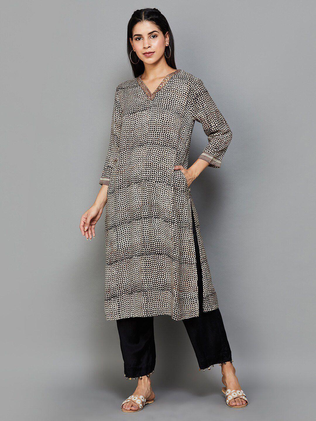 melange by lifestyle geometric sequinned kurta