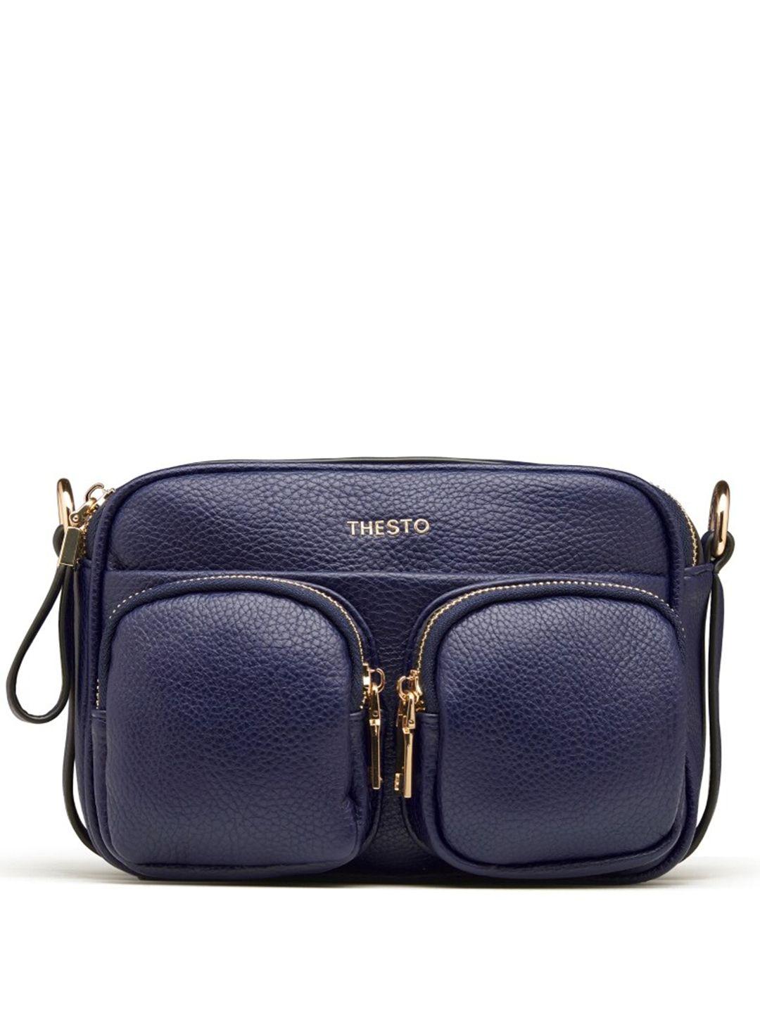 thesto textured pu multi pocketed sling bag