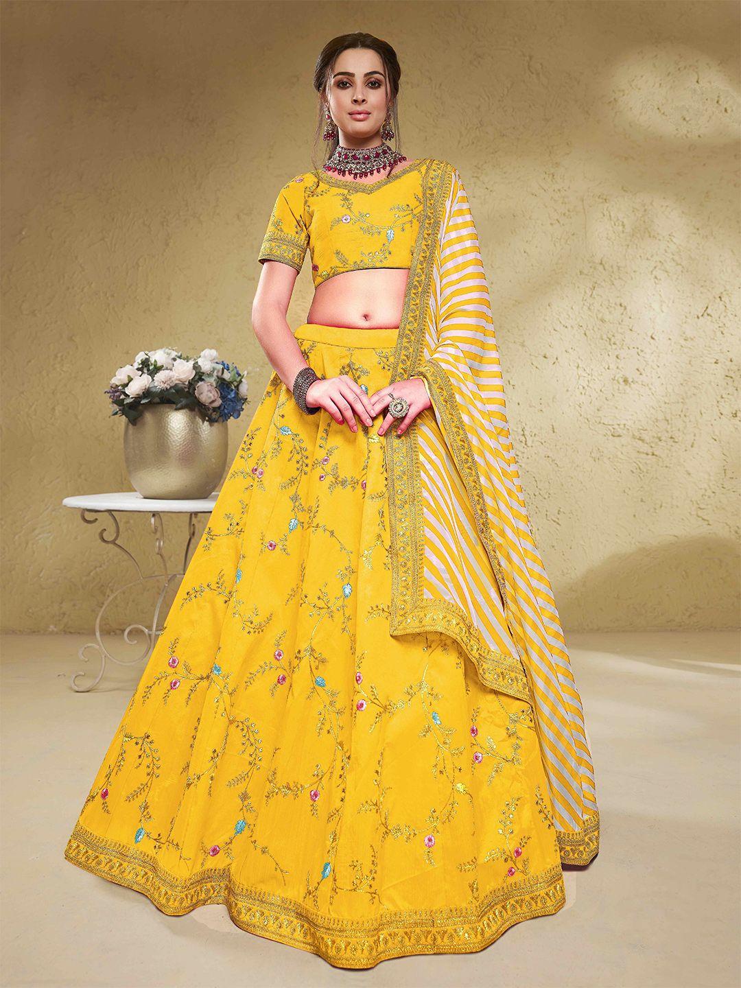 fabpixel embroidered sequinned semi-stitched lehenga & unstitched blouse with dupatta