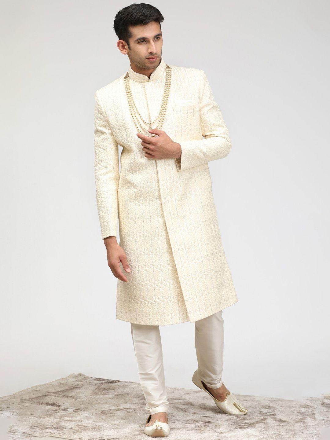 manyavar embroidered sherwani with pyjamas