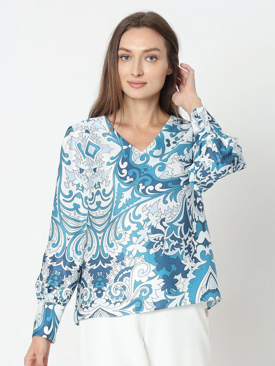 vero moda printed v neck long sleeves regular top