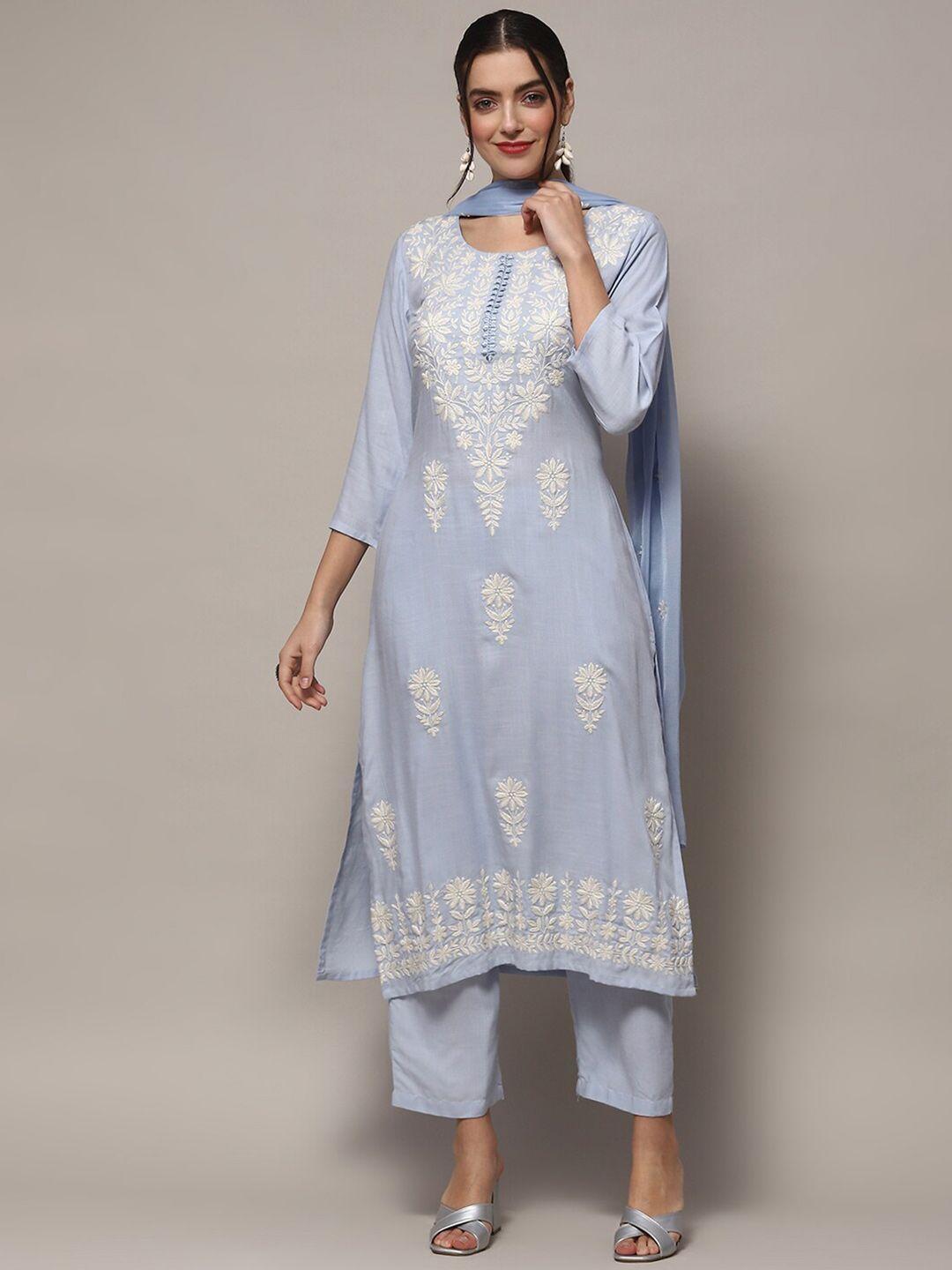 biba floral embroidered viscose rayon unstitched dress material