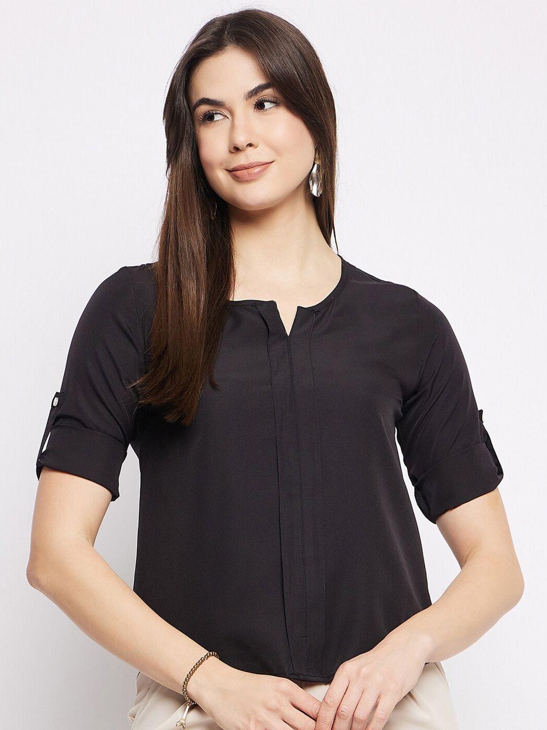 mayra roll-up sleeves notch neck shirt style top