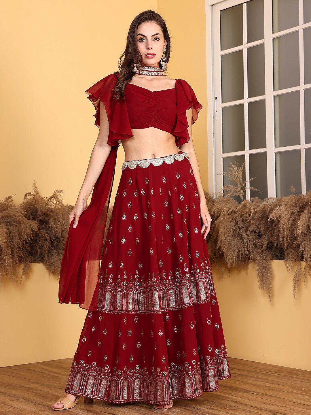 ethnovog sequined flared hem ready to wear lehenga & blouse with dupatta