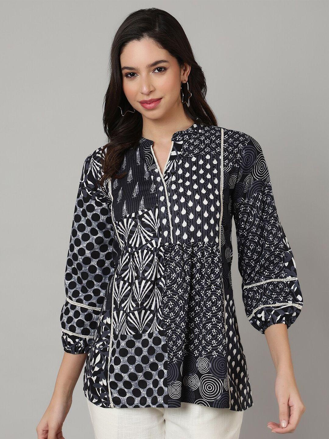 nishabd blue geometric print top