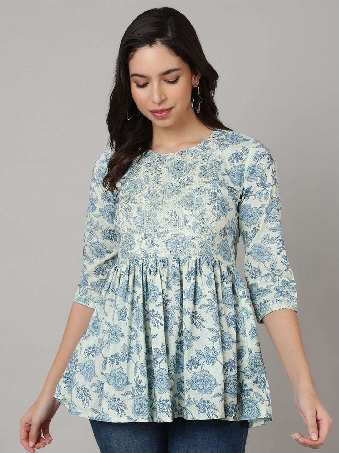 nishabd blue floral print top