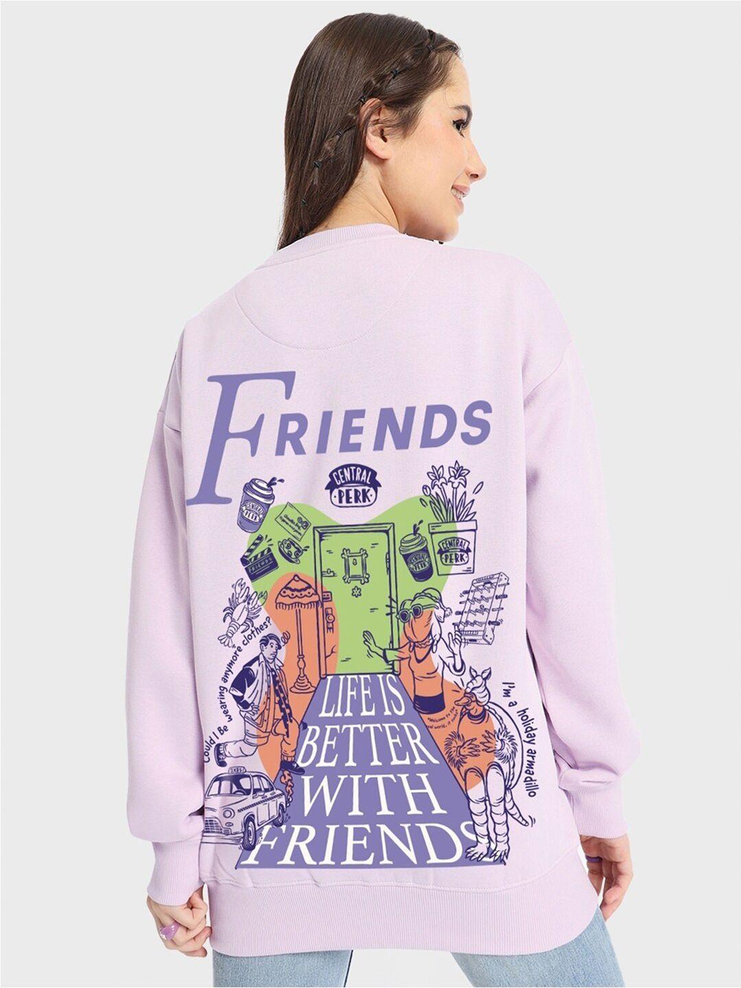 bewakoof friends typography printed oversized pullover sweatshirt