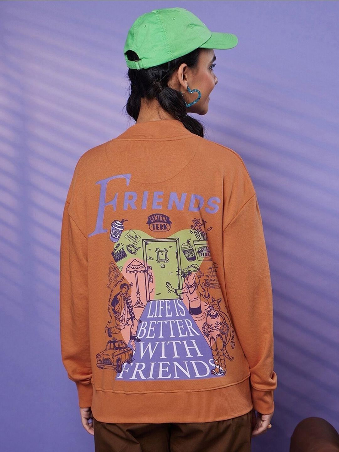 bewakoof friends graphic printed oversized pullover sweatshirt