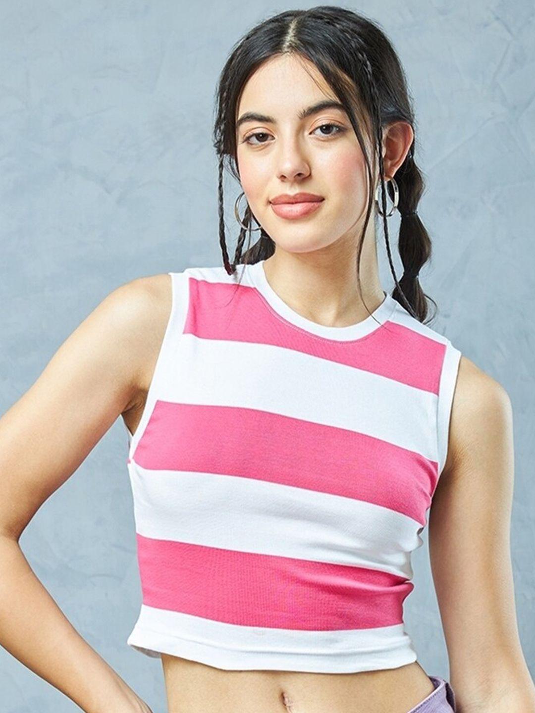 bewakoof horizontal striped sleeveless pure cotton fitted crop top