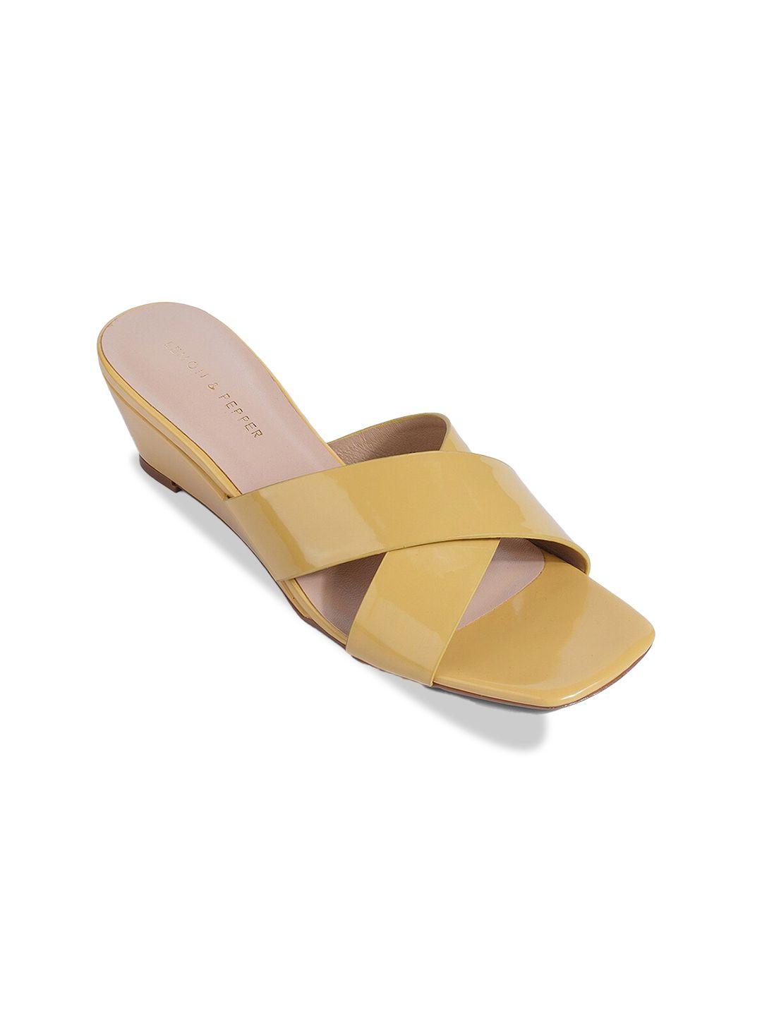 lemon & pepper open toe wedge heels